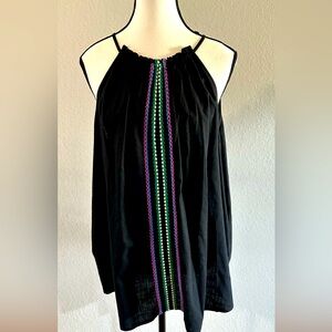 Sleeveless Black Top with Design Down the Front